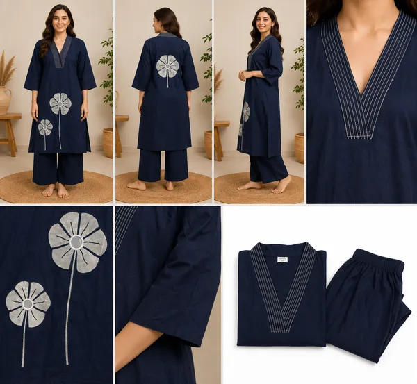 Navy_Blue_Cotton_Floral_Embroidered_Long_Co-Ord_Set_For_Women