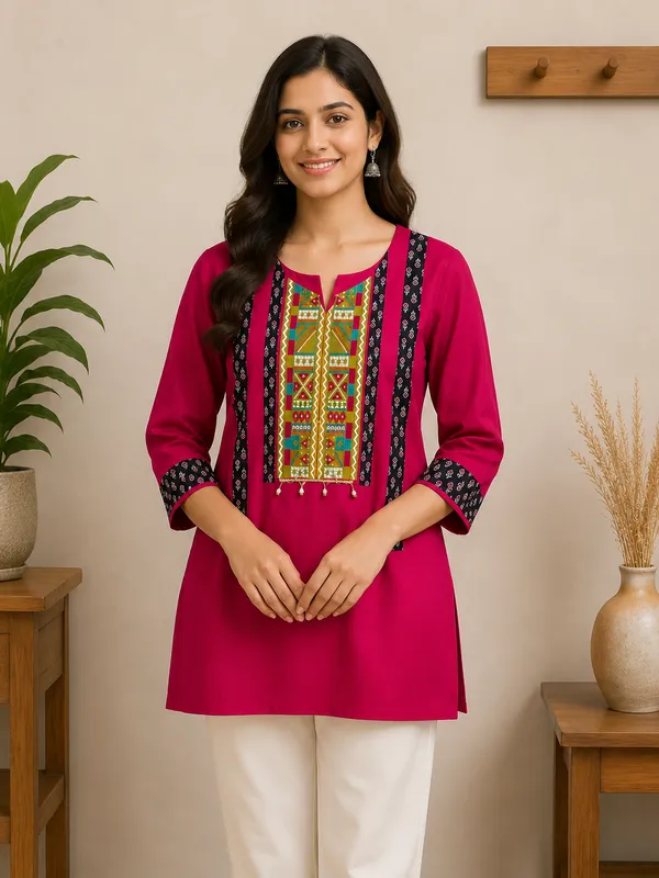 Pink_Cotton_Embroidered_Short_Kurta_For_Women