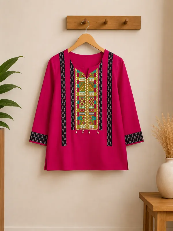 Pink_Cotton_Embroidered_Short_Kurta_For_Women