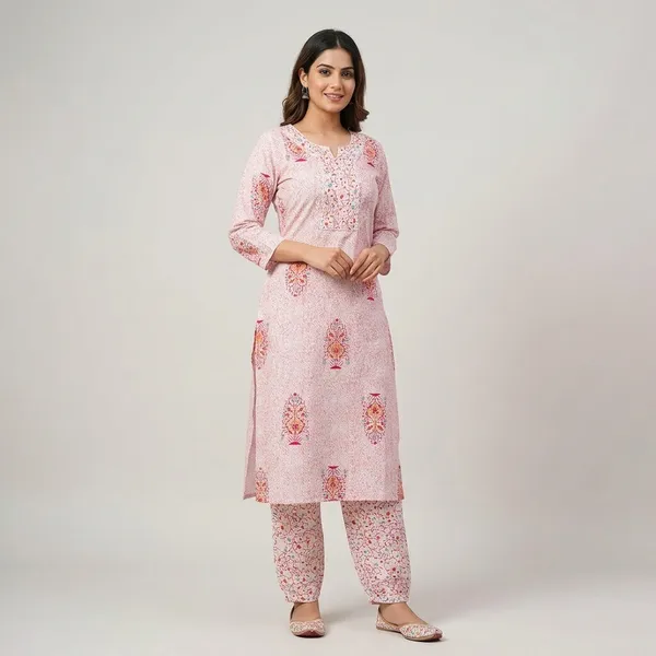 Pink_Cotton_Floral_Print_Kurta_Pajama_Set_For_Women