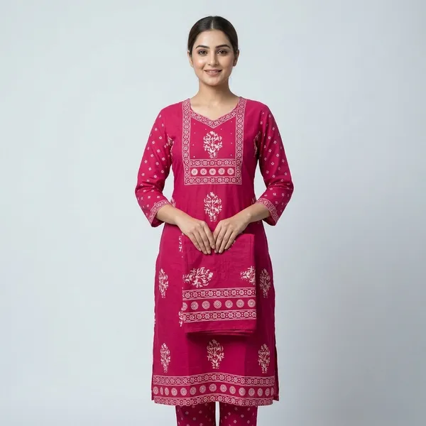 Pink_Dabu_Cotton_Block_Printed_Straight_Kurta_Set_For_Women