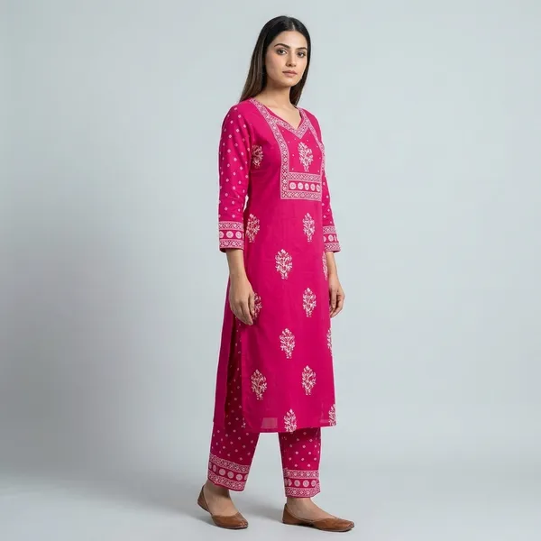 Pink_Dabu_Cotton_Block_Printed_Straight_Kurta_Set_For_Women