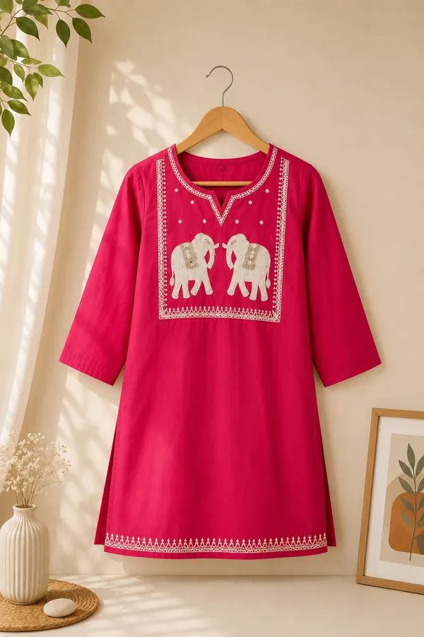 Pink_Cotton_Embroidered_Short_Kurti_For_Women