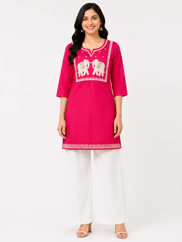 Pink_Cotton_Embroidered_Short_Kurti_For_Women