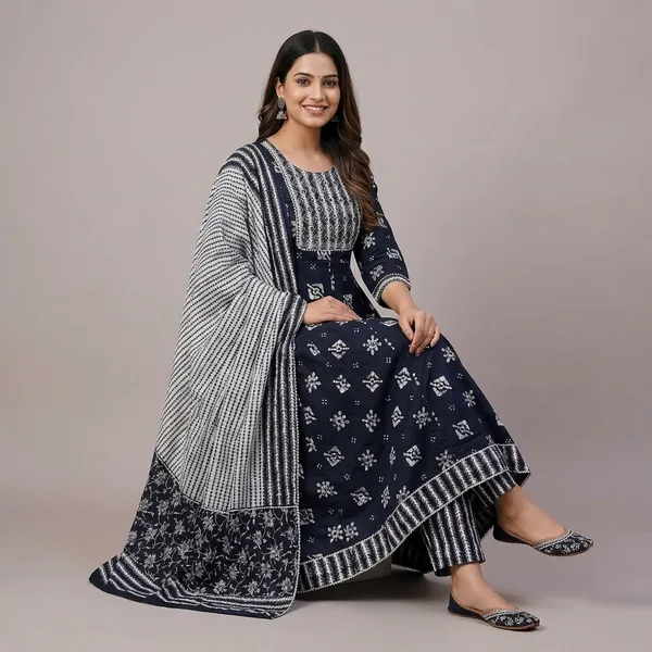 Black_Cotton_Floral_Print_Anarkali_Set_For_Women