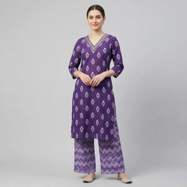Purple_Cotton_Floral_Print_Kurta_With_Palazzo_Set_For_Women