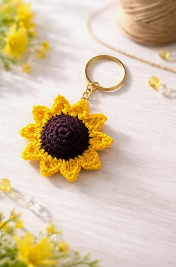 Sunflower_Key_Chain_with_leaf