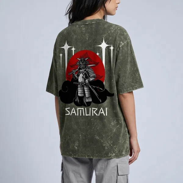 samurai_with_stars_Acid_Washed_Oversized_Tee_Olive_Green