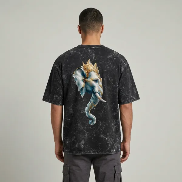 Lord_Ganesh_side_face_Acid_Washed_Oversized_Tee_Black
