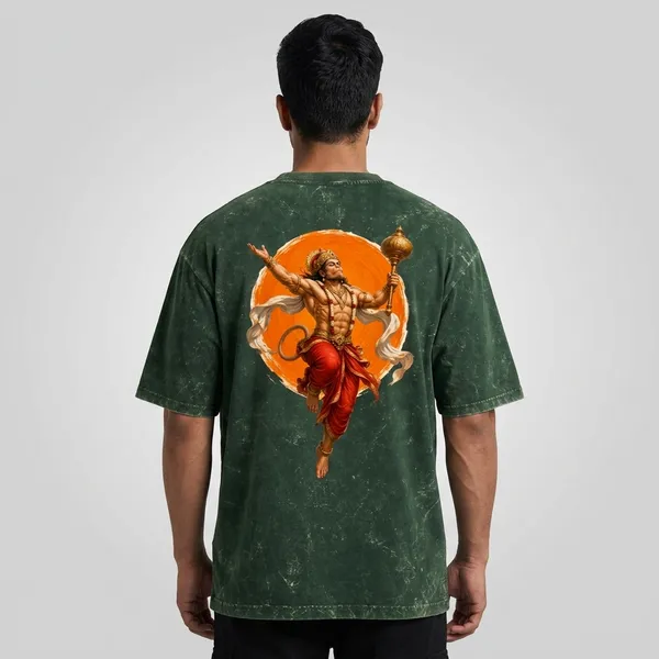 Lord_Hanuman_Back_print_Acid_Washed_Oversized_Tee_Bottle_Green
