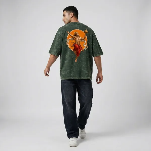Lord_Hanuman_Back_print_Acid_Washed_Oversized_Tee_Bottle_Green