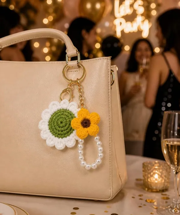 white_flower_and_sunflower_keychain