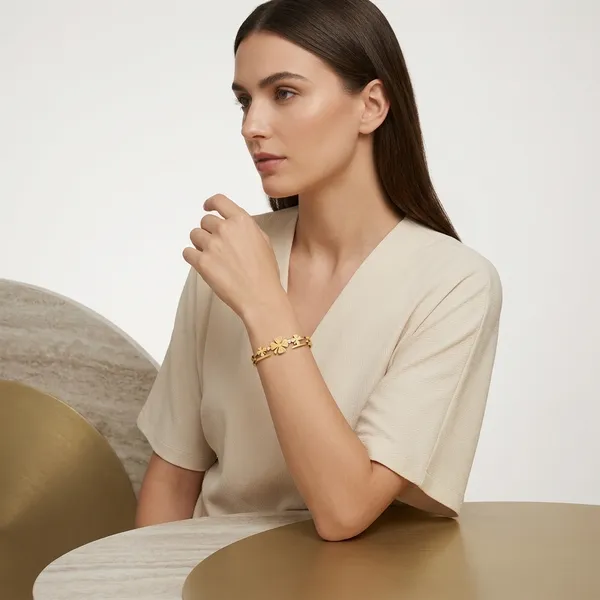 Gold_Brass_Floral_Crystal_Accent_Bracelet_For_Women