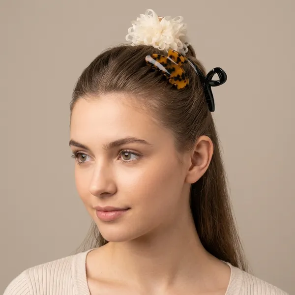 Peach_Floral_Tortoiseshell_Hair_Claw_Clip_Set_For_Women