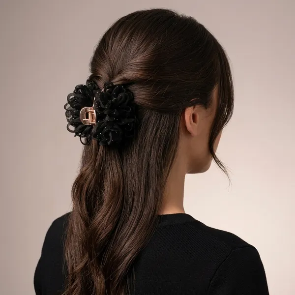 Black_Fabric_Floral_Rose_Claw_Hair_Clip_For_Women