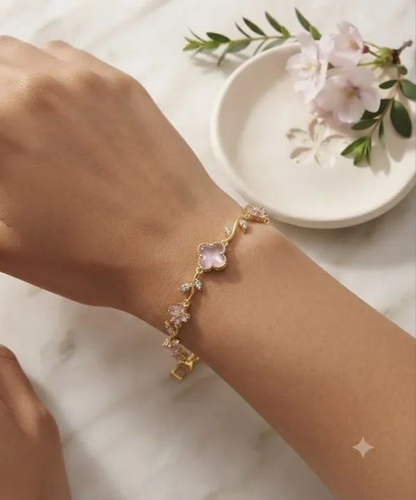 Clover_floral_pink_anti_tarnish_bracelet_for_women_