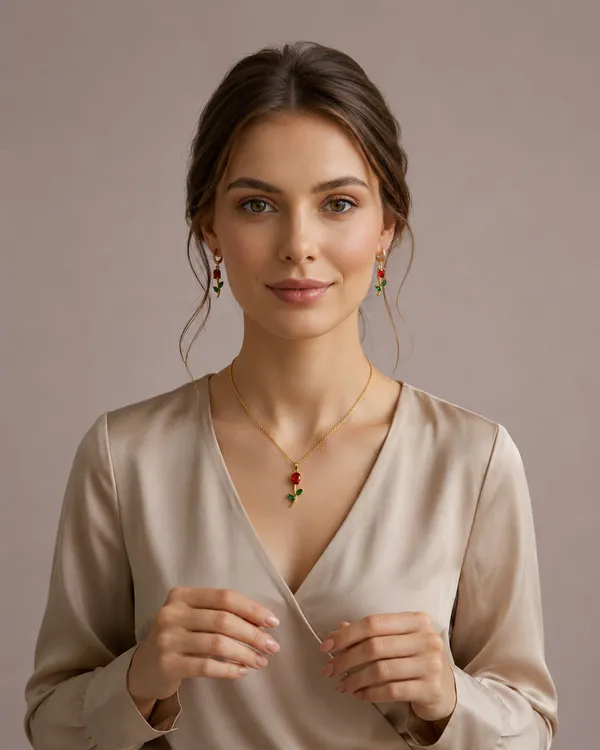 Gold_plates_tulip__Pendant_Necklace_Earrings_Set_For_Women