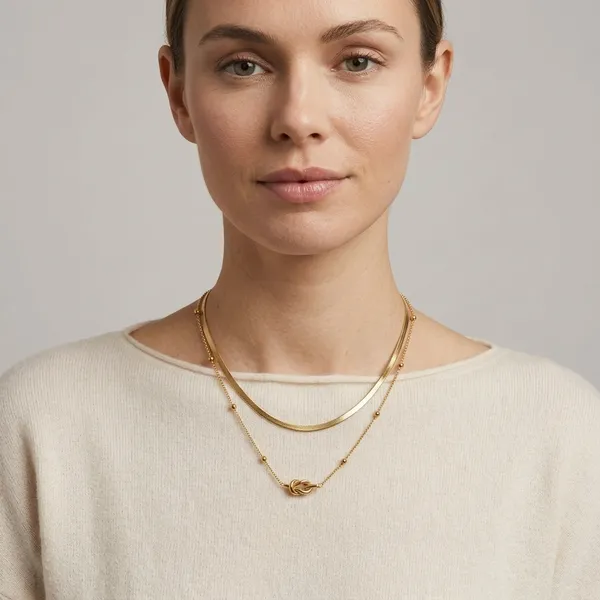 Gold_Stainless_Steel_Layered_Snake_Chain_Knot_Pendant_Necklace_For_Women