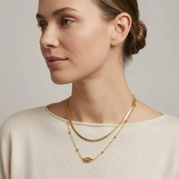 Gold_Stainless_Steel_Layered_Snake_Chain_Knot_Pendant_Necklace_For_Women