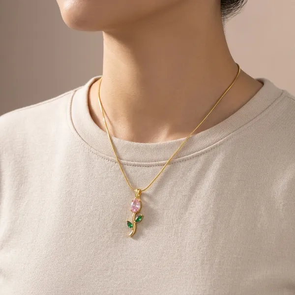 Gold_Floral_Tulip_Stones_Pendant_Necklace_For_Women