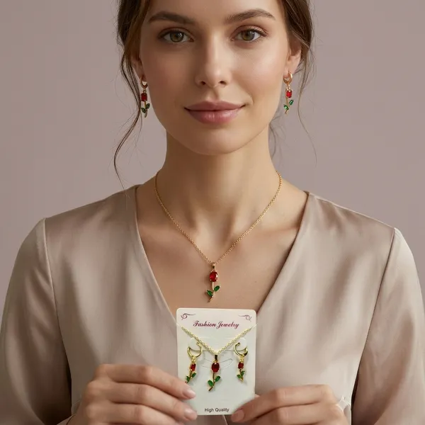 Gold_plates_tulip__Pendant_Necklace_Earrings_Set_For_Women