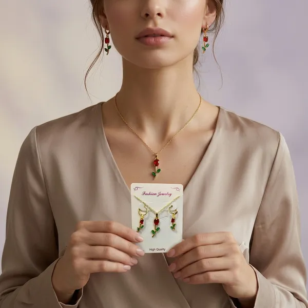 Gold_plates_tulip__Pendant_Necklace_Earrings_Set_For_Women