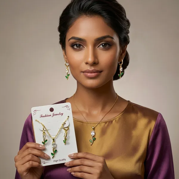 Gold_Green_Stainless_Steel_Floral_Crystal_Pendant_Necklace_Earrings_Set_For_Women