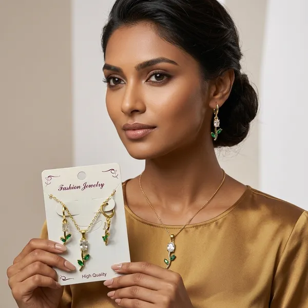Gold_Green_Stainless_Steel_Floral_Crystal_Pendant_Necklace_Earrings_Set_For_Women