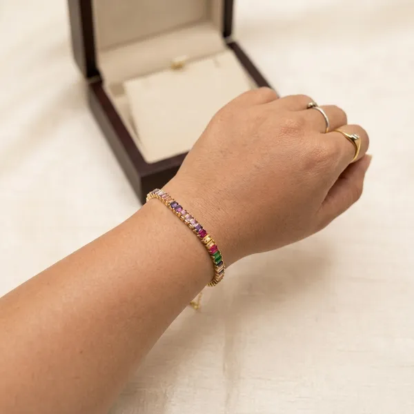 Multicolor_Stainless_Steel_Gemstone_Tennis_Bracelet_For_Women