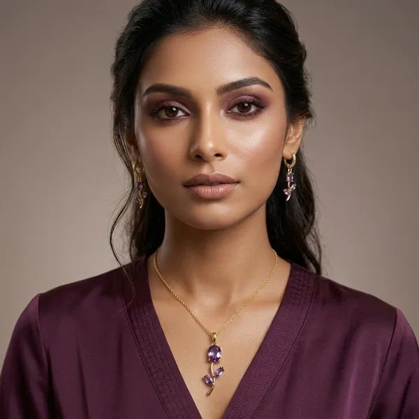 Gold_Plated_Purple_Crystal_Floral_Pendant_Necklace_Earrings_Set_For_Women