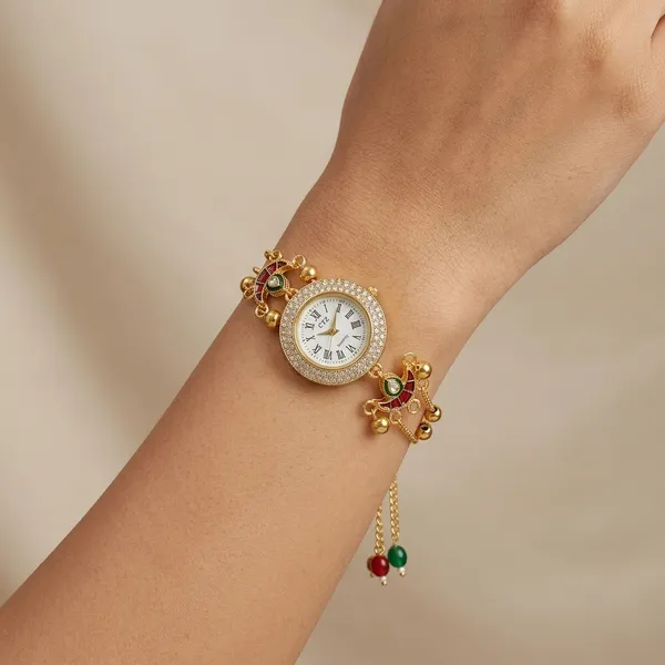 Multicolor_Brass_Kundan_Stone_Watch_Style_Bracelet_For_Women