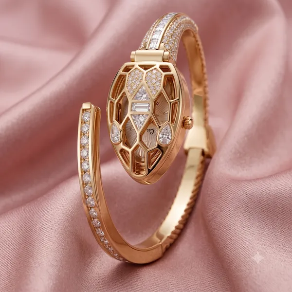 Luxury_Emerald_gold_plated_Snake_cobra_bracelet_watch