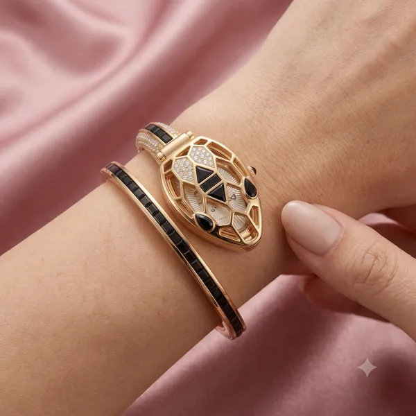 Luxury_Emerald_gold_plated_snake_cobra_anti_tarnish_watch_bracelet_