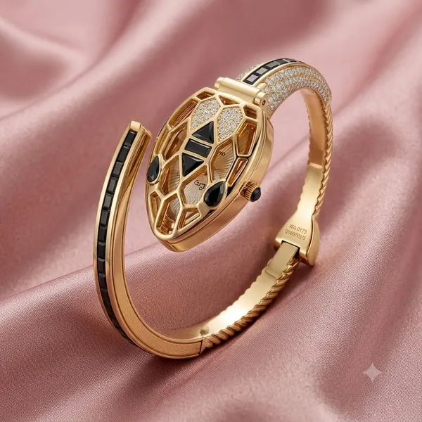 Luxury_Emerald_gold_plated_snake_cobra_anti_tarnish_watch_bracelet_