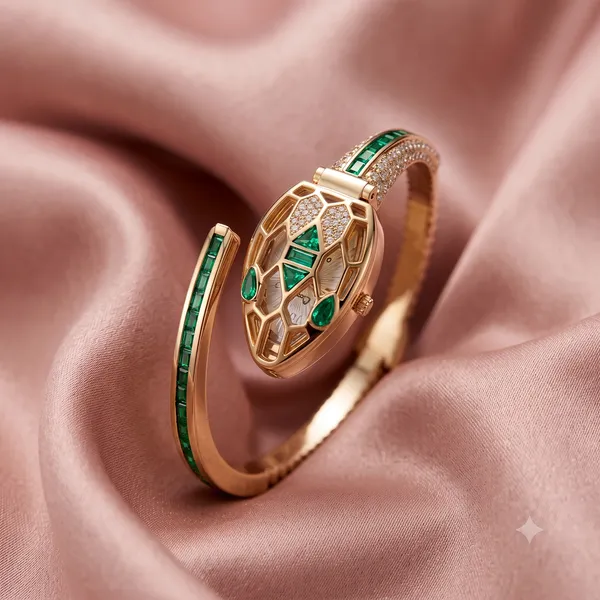Luxury_Gold_plated_Emerald_anti_tarnish_cobra_snake_bracelet_watch