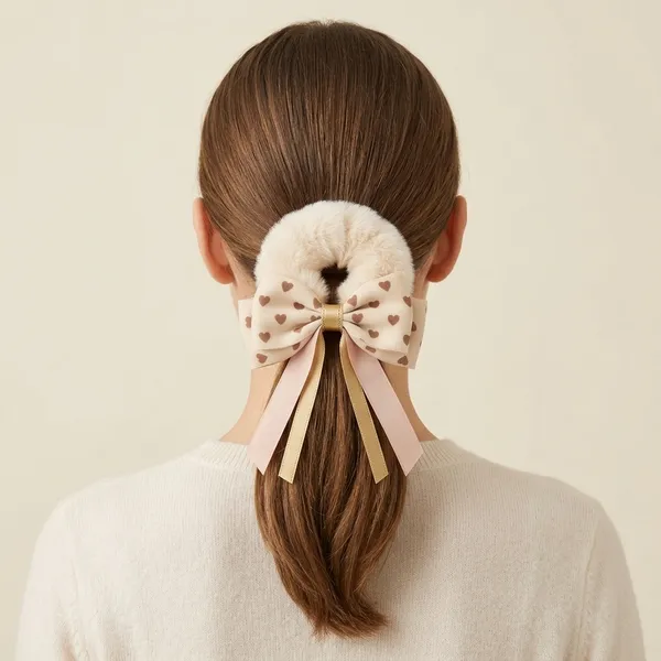 Korean_Bow_Heart_Print_Scrunchie_For_Women_Pack_Of_4