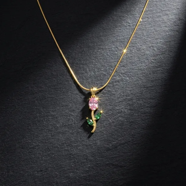 Gold_Floral_Tulip_Stones_Pendant_Necklace_For_Women