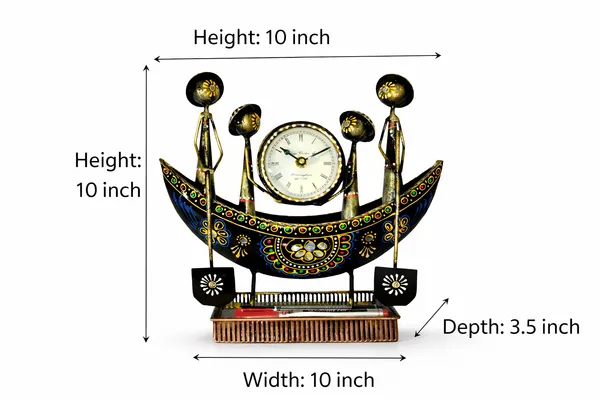 Iron_Black_Boat-Shaped_Golden_Accent_Table_Clock