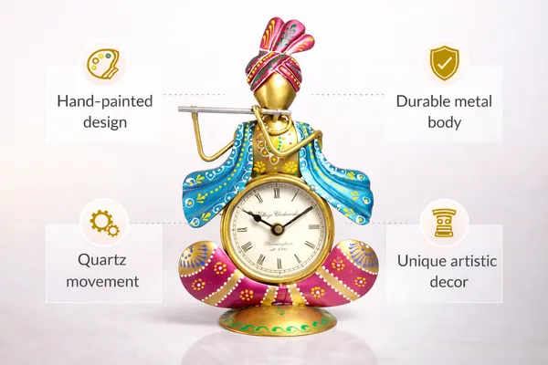 Iron_Hand-Painted_Rajasthani_Flute_Player_Table_Clock