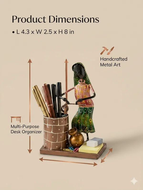 Metal_Hand-Painted_Indian_Woman_Water_Well_Pen_Stand