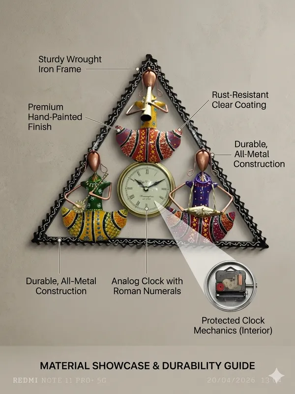 Wrought_Iron_Triangular_Hand-Painted_Musician_Analog_Wall_Clock
