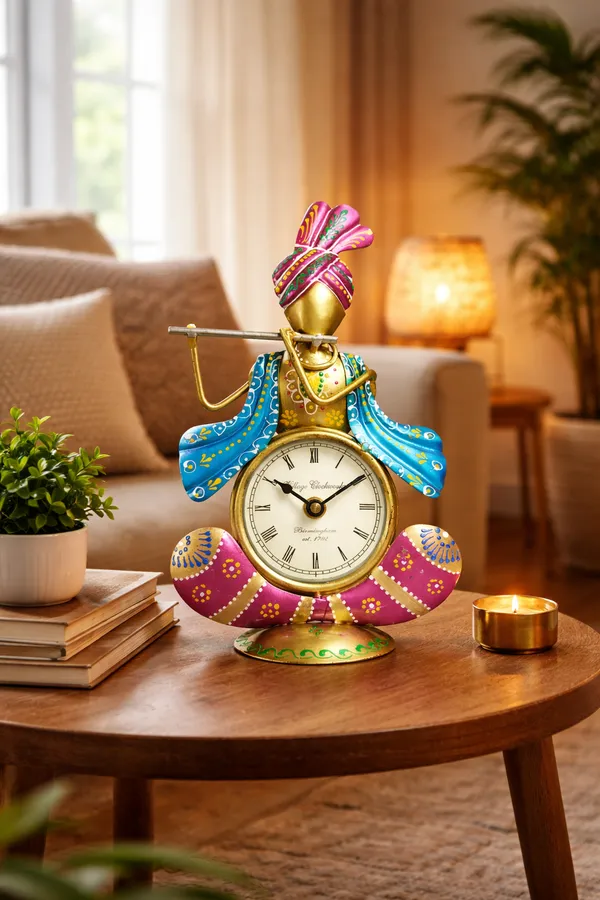 Iron_Hand-Painted_Rajasthani_Flute_Player_Table_Clock