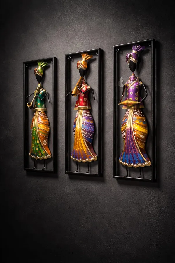Iron_Modern_African_Woman_Figurine_Wall_Art_Set_Of_3
