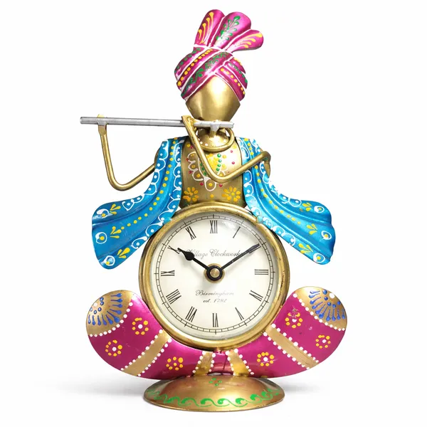 Iron_Hand-Painted_Rajasthani_Flute_Player_Table_Clock