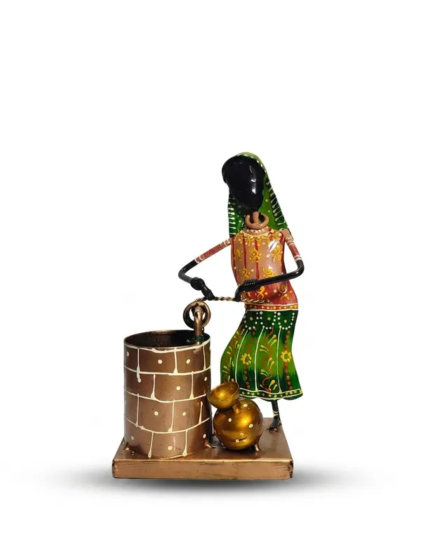 Metal_Hand-Painted_Indian_Woman_Water_Well_Pen_Stand