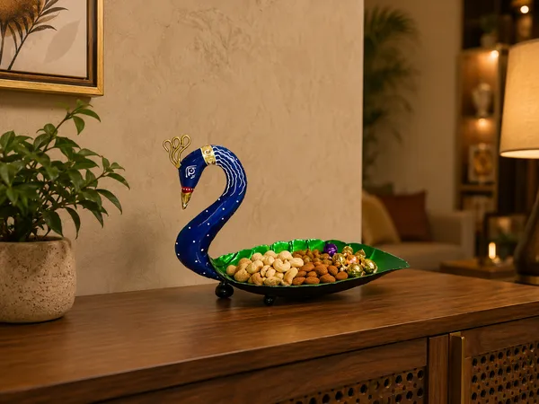 Iron_Blue_Enamel_Peacock_Shaped_Dry_Fruit_Serving_Bowl
