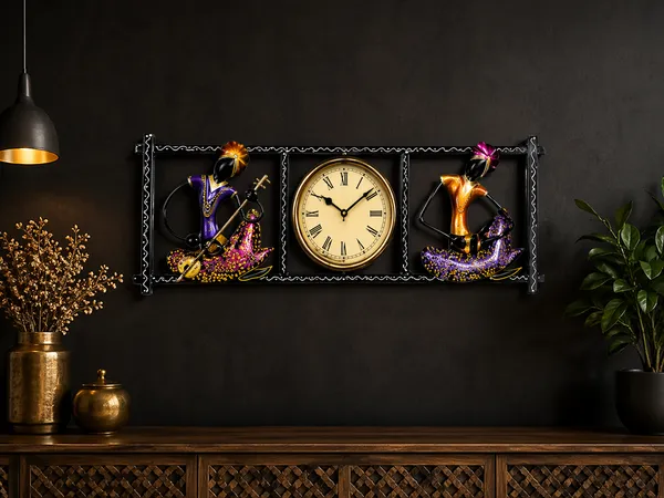 Wrought_Iron_Musical_Lady_Figurine_Roman_Numeral_Wall_Clock