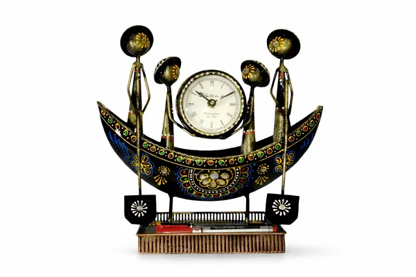 Iron_Black_Boat-Shaped_Golden_Accent_Table_Clock