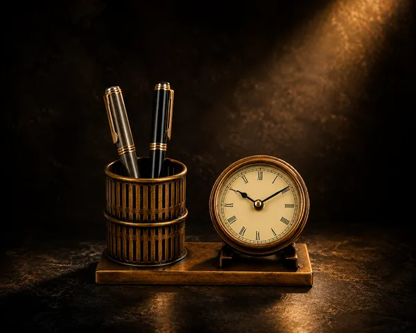 Iron_Antique_Bronze_Roman_Numeral_Desk_Clock_With_Pen_Holder