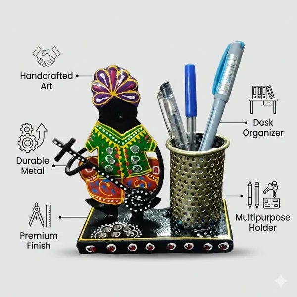 Hand-Painted_Musician_Wooden_Figurine_Brass_Pen_Stand